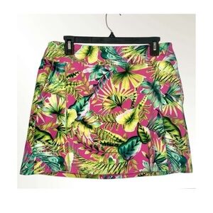 Tommy Bahama Pink & Yellow Tropical Print Golf Skort Stretchy Pockets Medium